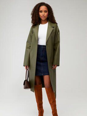 Être Aimé x Unreal Fur Macsim Faux Leather Trench Coat Olive